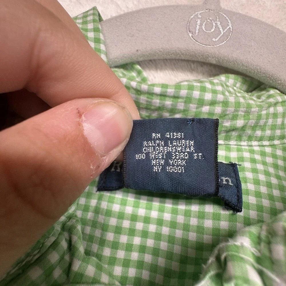Ralph Lauren Button Shirt Boys S 8 Green Gingham Pony‎ Short Sleeve Preppy